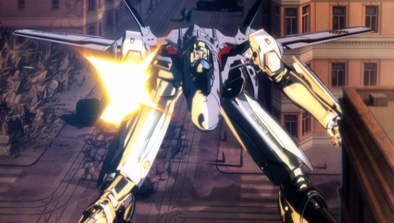 Mech action is slick and plentiful in Macross Frontier